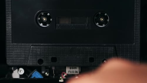 Retro Radio Tape Recorder Audio Cassette Closeup Listening to Music Old Radio Boom Box Player Macro