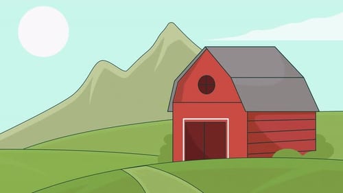 Red barn Building landscaped cartoon animation backgrounds video