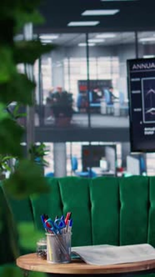 Vertical Video Empty Office Setup with Modern Furniture Emphasizing Preparation for Conference
