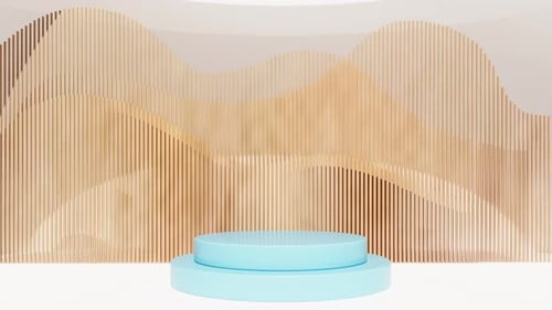 Dynamic Light Movement on Modern Podium and Wavy Slat Wall