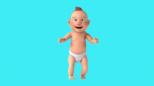 Fun 3D cartoon baby with thumbs up and down (with alpha channel included)