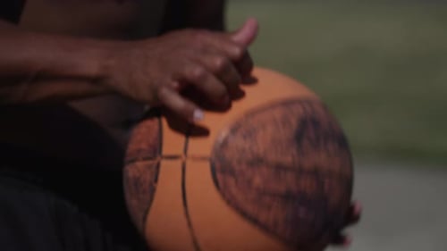 One on One Street Basketball; Closeup Ball in Hands Action