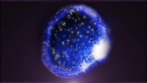 Abstract Blue Energy Sphere with Glowing Particles