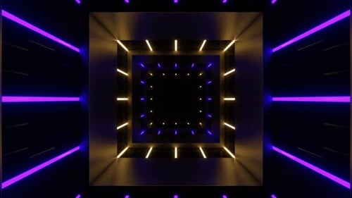 Square Tunnel With Purple And Yellow Neon Lines Background Vj Loop In 4K
