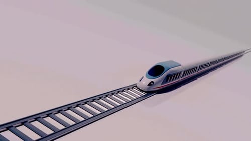 Modern High-Speed Train Moving on Railway Tracks Animation