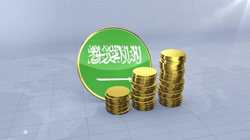 Flagge Saudi-Arabiens mit schlichtem Goldmünzenturm