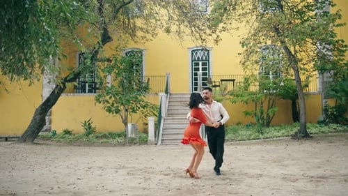 Couple Professionals Performing Latino Dance in City Park Artists Dancing Salsa