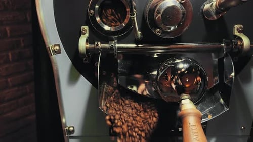 Roasting Coffee Beans pour from Machine