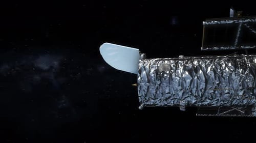 Space Telescope Orbiting Earth in Starry Sky