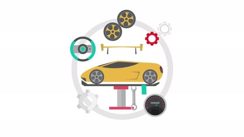 Flat Design Car Maintenance and Repair Parts Animation