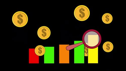 Magnifying Glass Examines Business İnfographics Alpha Channel