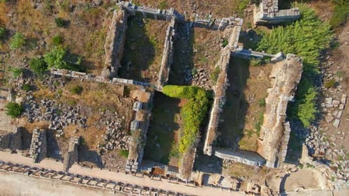 In This Captivating Aerial Stock Video the Remarkable Ruins of the Ancient City of Perge in
