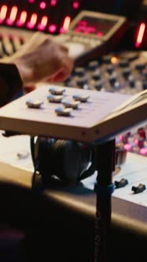 Vertical Video Talented Artist Performing in Control Room at Studio and Recording Music