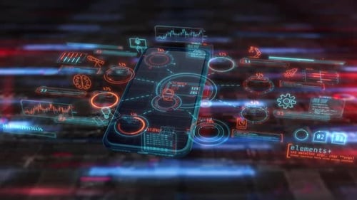 Futuristic Smartphone Interface with Digital Data HUD