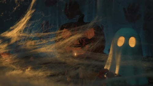 Halloween Scene with Jack-o'-Lantern and Ghosts