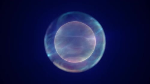 Spinning blue purple energy sphere digital hi-tech ball futuristic magic circle glowing