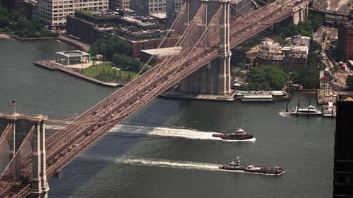 Aerial of Brooklyn Bridge and East River New York
