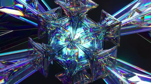 Science Fiction Concept A Complex Technological Diamond Mechanism Rotates Neon Light 3d Animation of