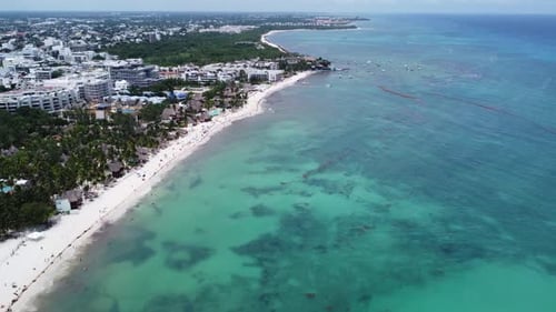 Beautiful beach line with clear water and coral reef. Playa del Carmen, Mexico