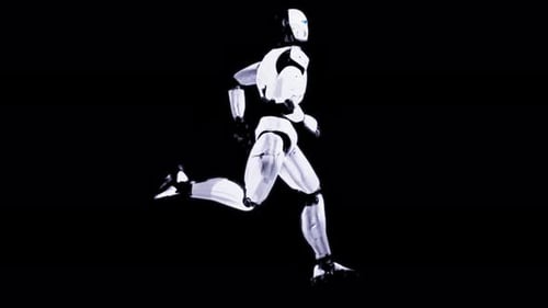White Robot Running Animation with Alpha Channel