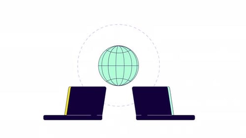 Global data transfer laptops line 2D object animation