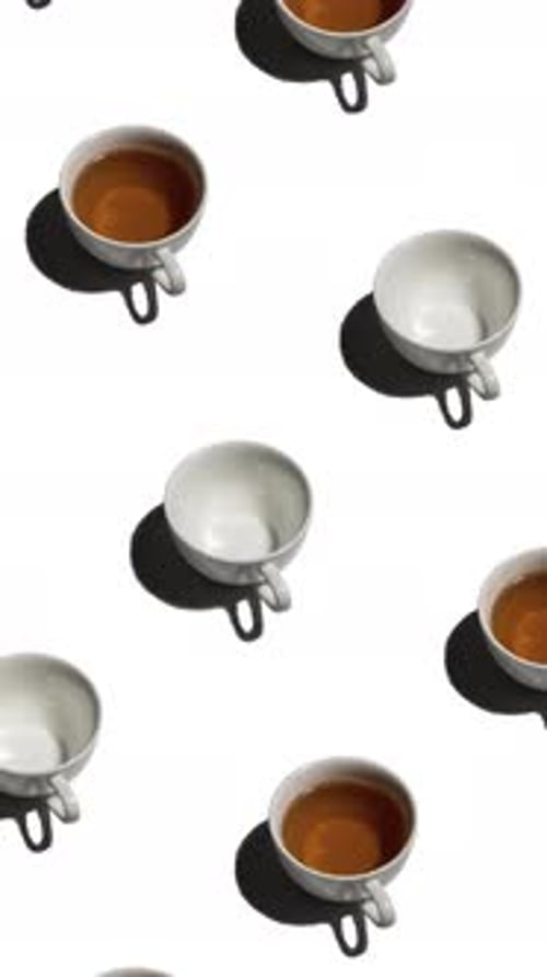 Pattern with Many Tea Cups Animated on White Background