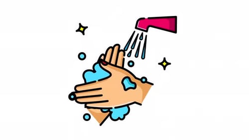 Animated Flat Design Icon of Washing Hands with Soap