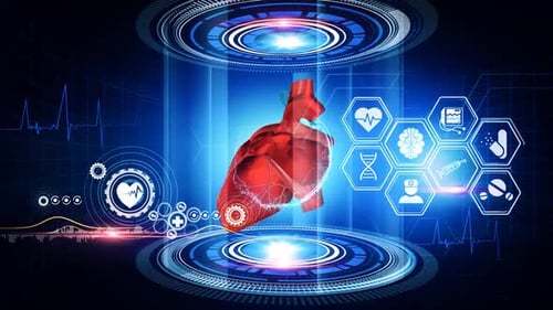 Futuristisches digitales Herz mit Gesundheitssymbolen