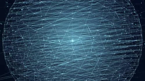 Blau glühende Partikel-Datennetzwerk-Kugel-Technologie-Hintergrundschleife