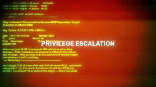 Rechteeskalation bei Hacking und Fehlermeldung Digitaler Bildschirm Meldung auf Computerbildschirmen