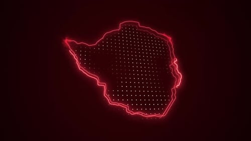 3D Moving Neon Red Zimbabwe Map Borders Outline Loop Background