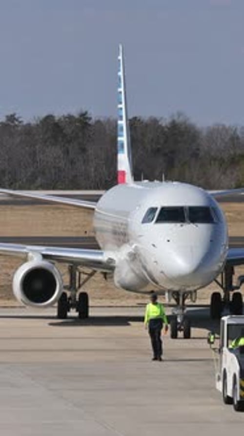 Preparing Plane American Eagle for Departure at International Airport in GreenvilleSpartanburg SC