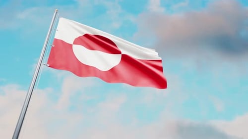 Greenland National Flag Waving in Clear Blue Sky Animation