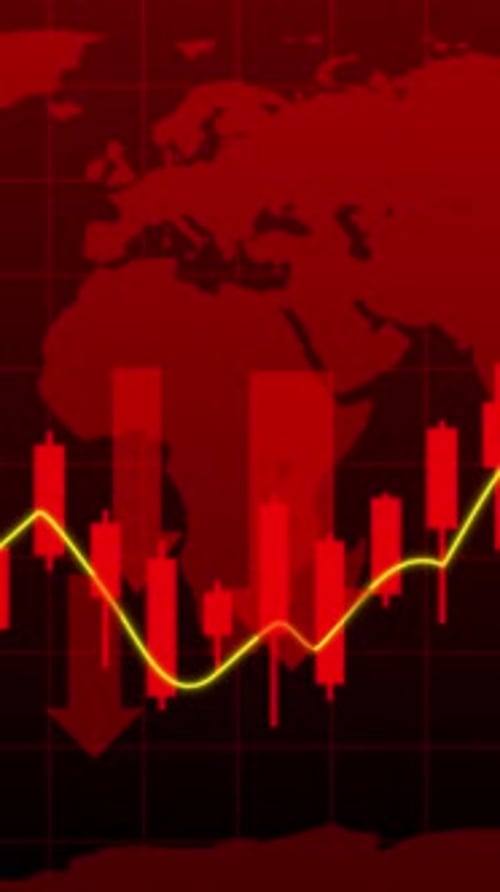 Animated Global Financial Downturn Candlestick Chart on Map