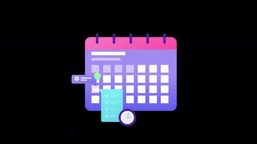 Animated Calendar with Checklist and Clock Icons