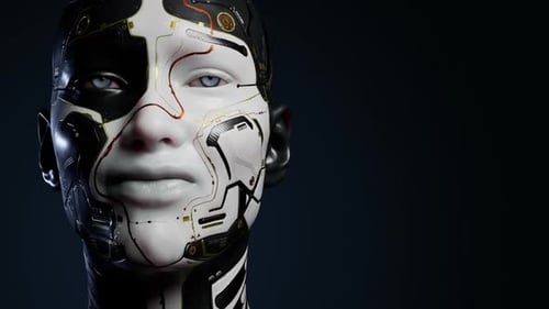 Visage de cyborg futuriste avec espace de copie