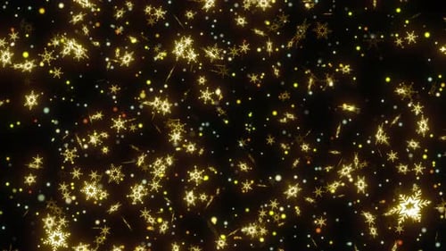 Flocon de
neige doré tombant sur fond noir. Contexte de Noël