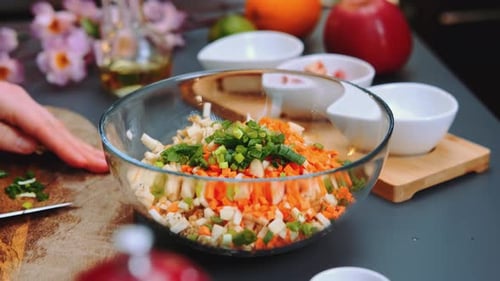 Colorful Vegetables Prepared in Glass Bowl