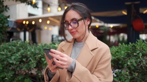 Woman Use Smartphone Outdoor City Street