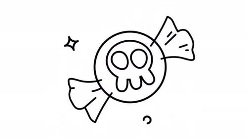 Animated Halloween Skull Candy Line Art Loop
