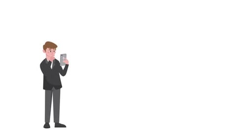 Flat Design Animation of Man Using Phone Thinking