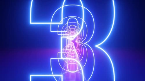 Animación 3D de cuenta regresiva digital, números lineales de neón brillantes del 1 al 10