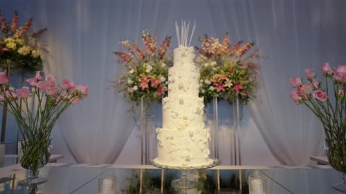 Elegant Wedding Cake with Floral Decorations and Candles