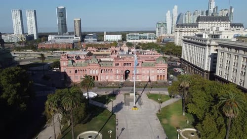 Casa Rosada, The Pink House From Plaza de Mayo In Buenos Aires, Argentina. - aerial shot