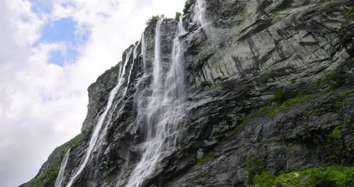 Geiranger fjord, waterfall Seven Sisters. Beautiful Nature Norway natural landscape.