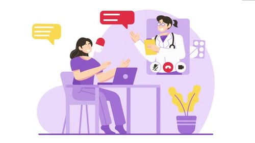 Online Telemedicine Consultation with Doctor Flat Design Animation