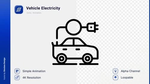 Animated Electric Car Charging Flat Design Icon