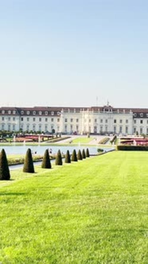 Courtyard and Building of Residenzschloss Ludwigsburg Germany on a Sunny Summer Day Vertical Video