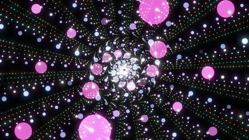 Mehrfarbiger glühender großer Kreispunkt-Animationshintergrund. Leuchtendes Neonkreis-Punktmuster Vj Loop