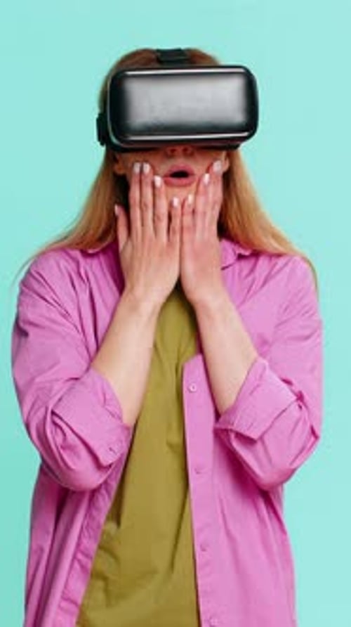 Woman uses VR Headset with Positive Reactions